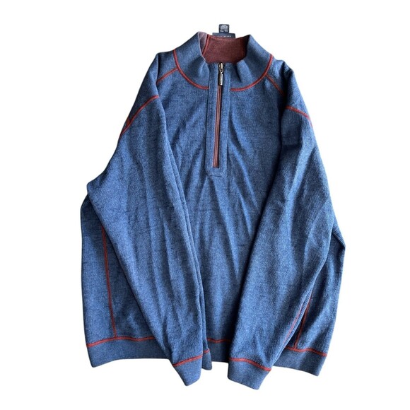 NWT Tommy Bahama Sweater Mens Blue Red Reversible Quarter Zip Pullover Sz XXL - Picture 7 of 16
